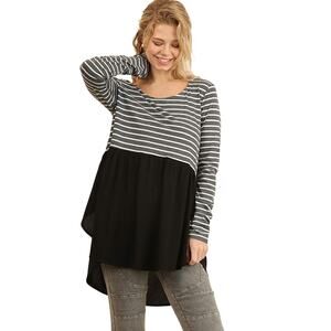 Umgee Women's Stripe Island Girl! Mandy + Ally's Pop Over Top - Grey, Small NEW